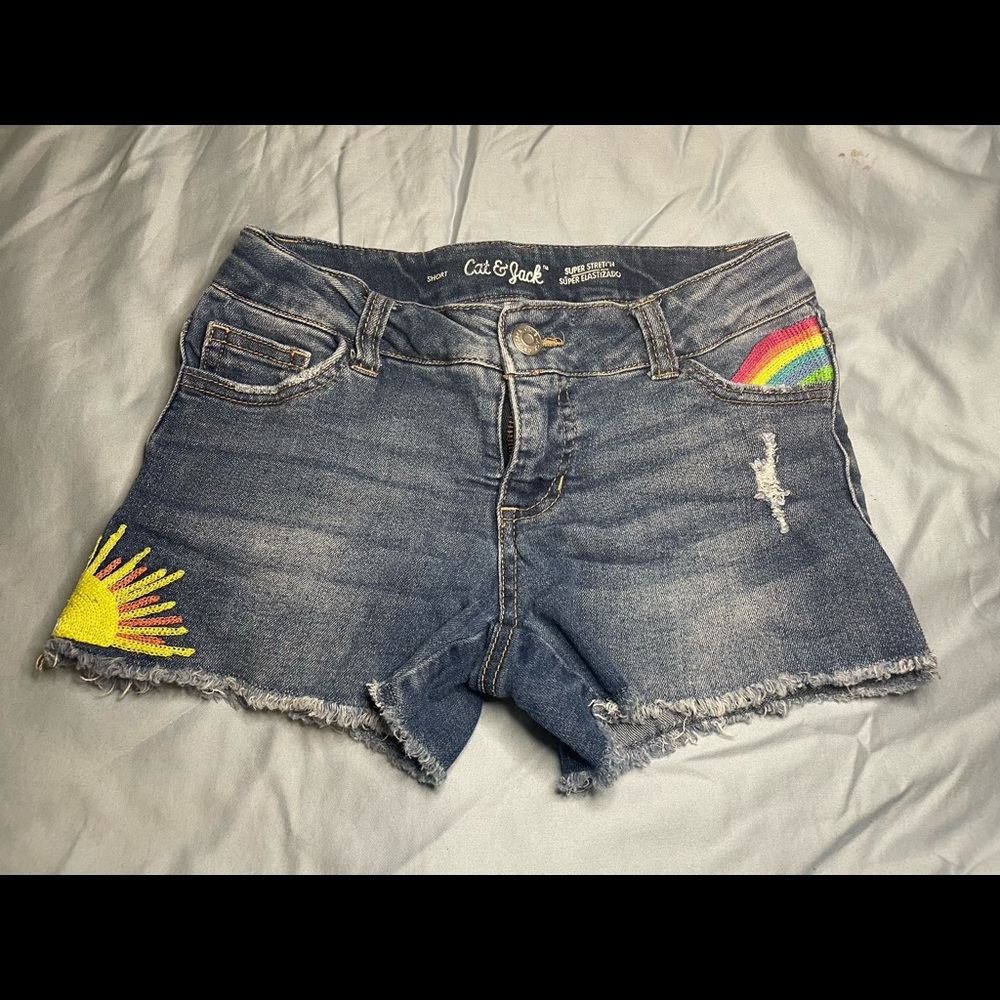 Cat & Jack denim embroidered shorts girls 7/8